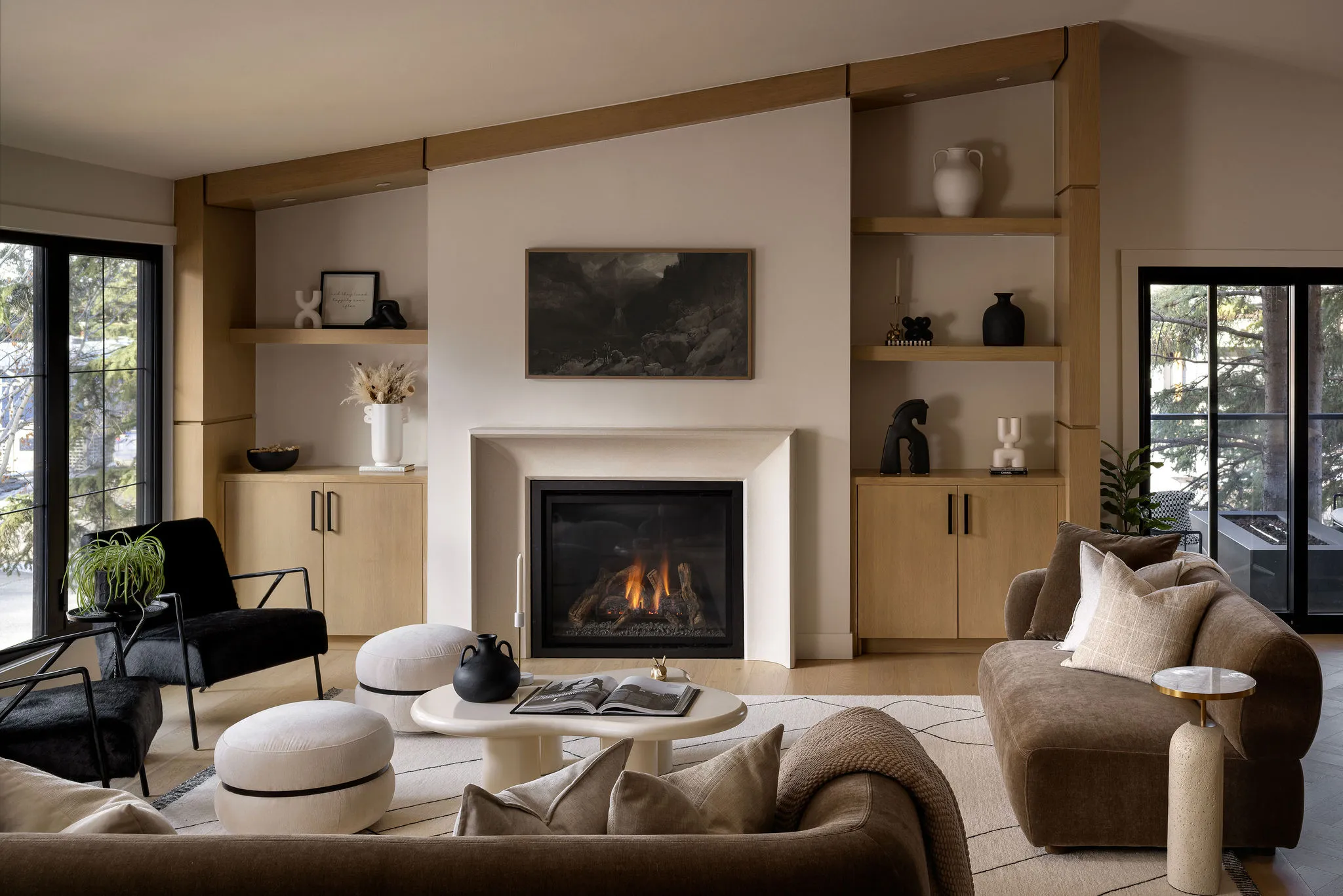 Modern luxury custom home exterior at dusk